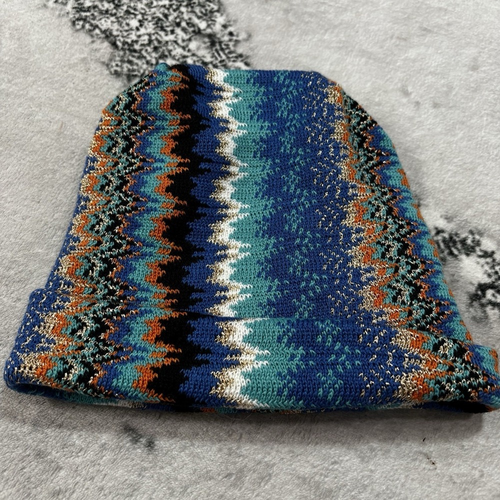Missoni Wool Blend Knit Beanie Hat Winter Designer Accessory Multicolor